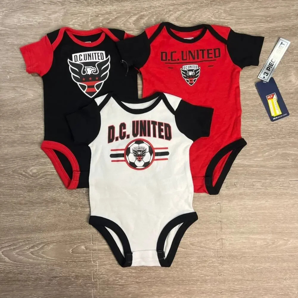 NWT D.C. United Newborn & Infant 3-6‎ Months 3-Pack Bodysuit Set Black/Red/Gray